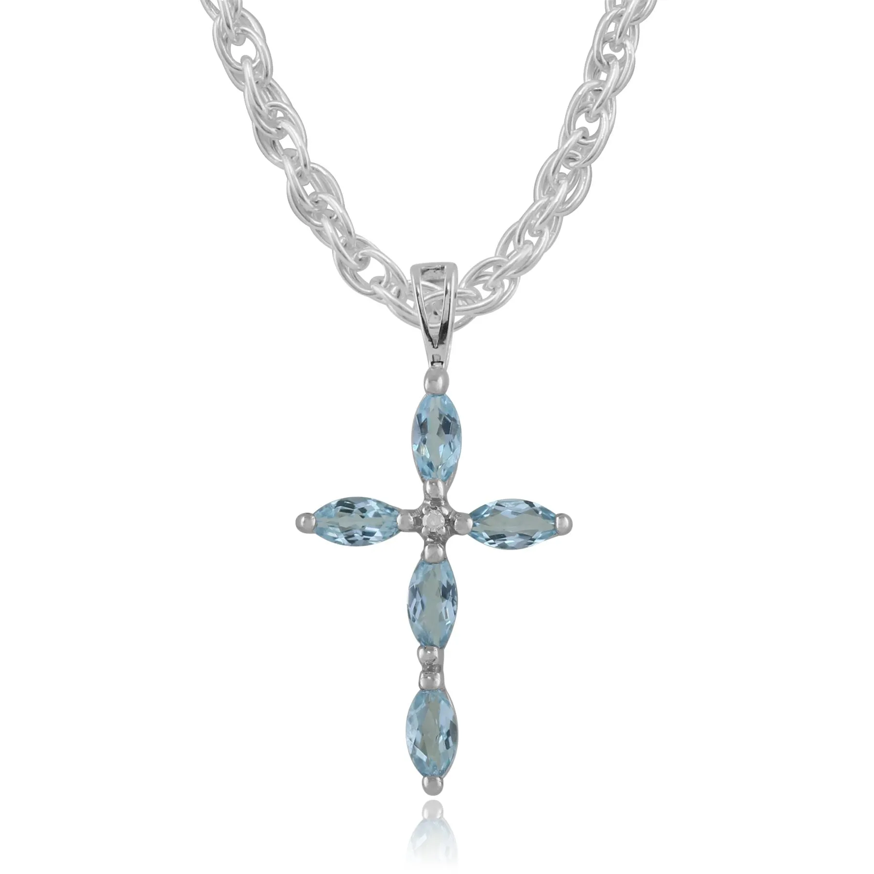 0.76ct Blue Topas & Diamant 9ct weiß Gold-kreuz Anhänger auf eine 45cm Kette