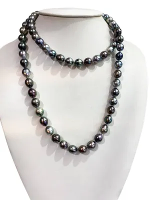 10mm-11mm Black Tahitian South Sea Pearl strand with 18kt white gold clasp