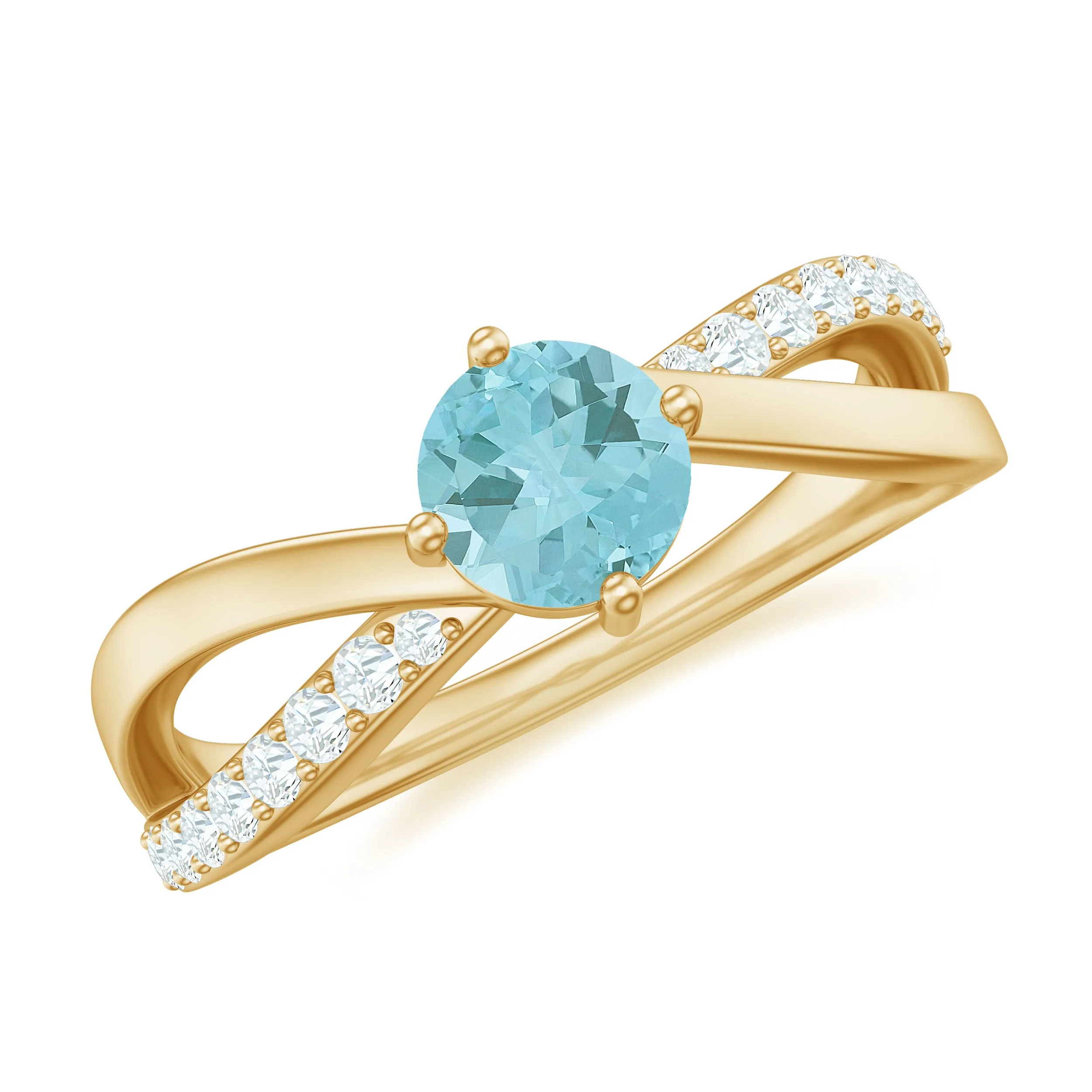 1/2 CT Sky Blue Topaz Solitaire and Diamond Gold Infinity Ring