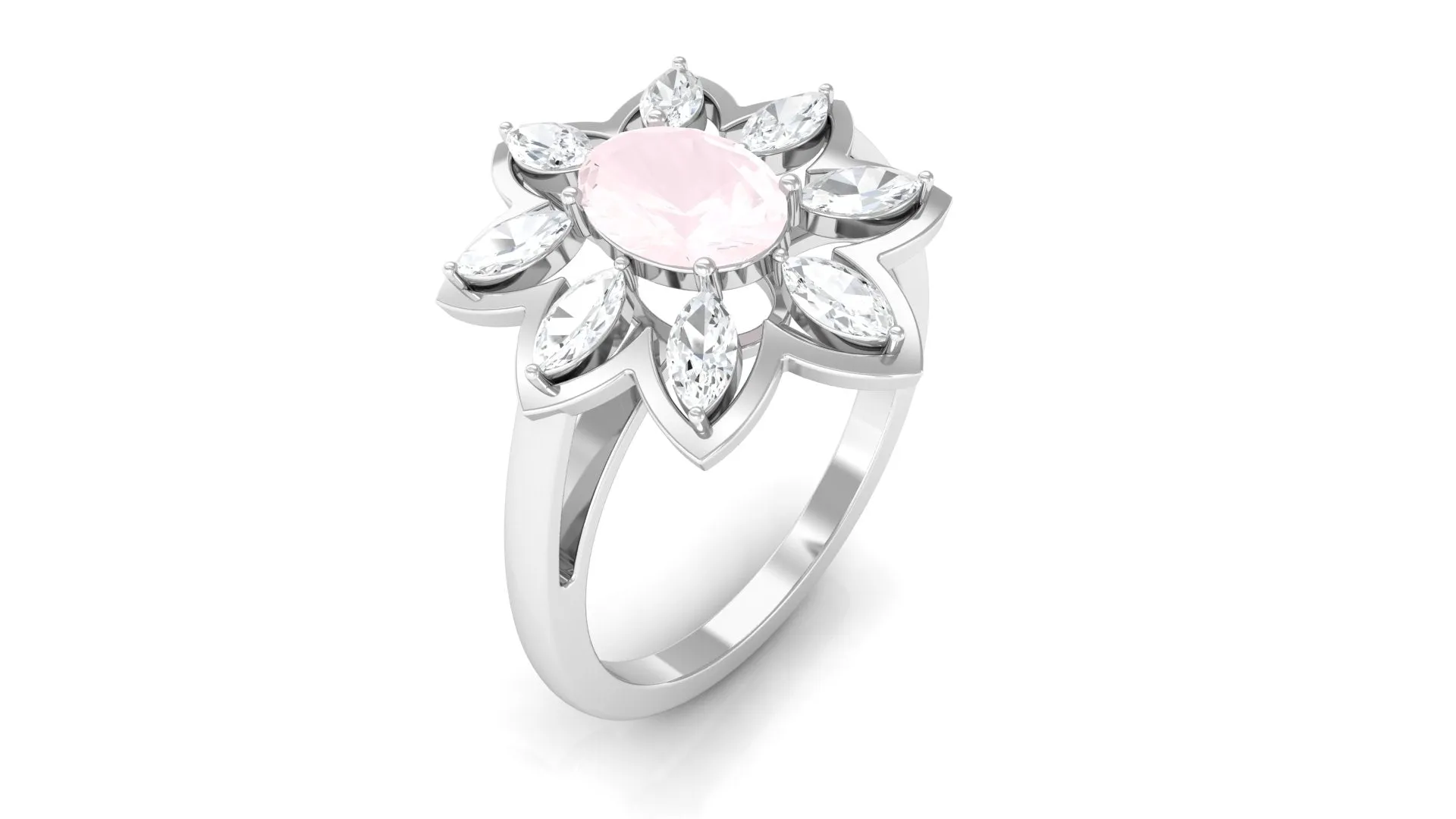 1.25 CT Oval Cut Rose Quartz Cocktail Ring with Moissanite