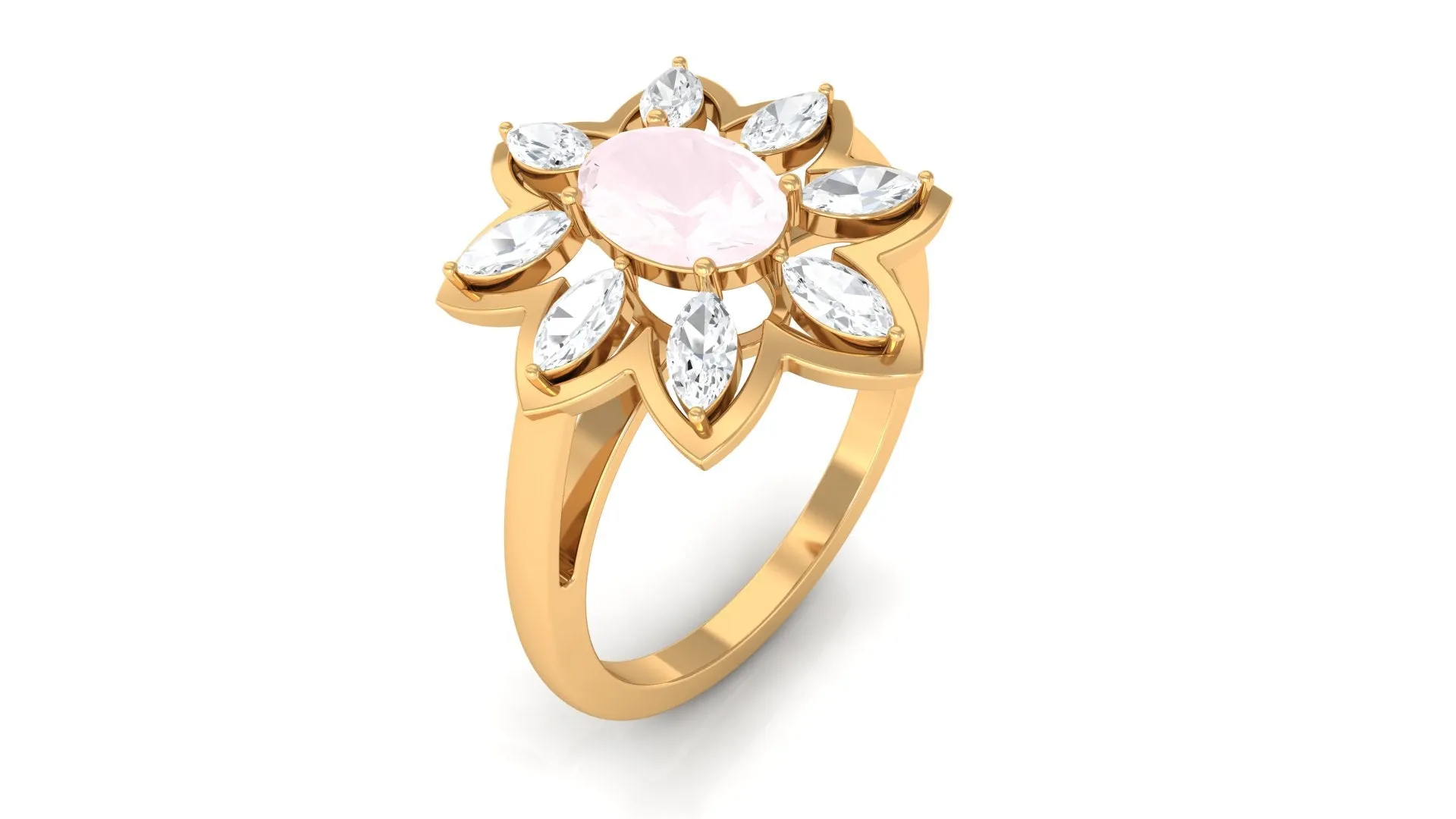 1.25 CT Oval Cut Rose Quartz Cocktail Ring with Moissanite