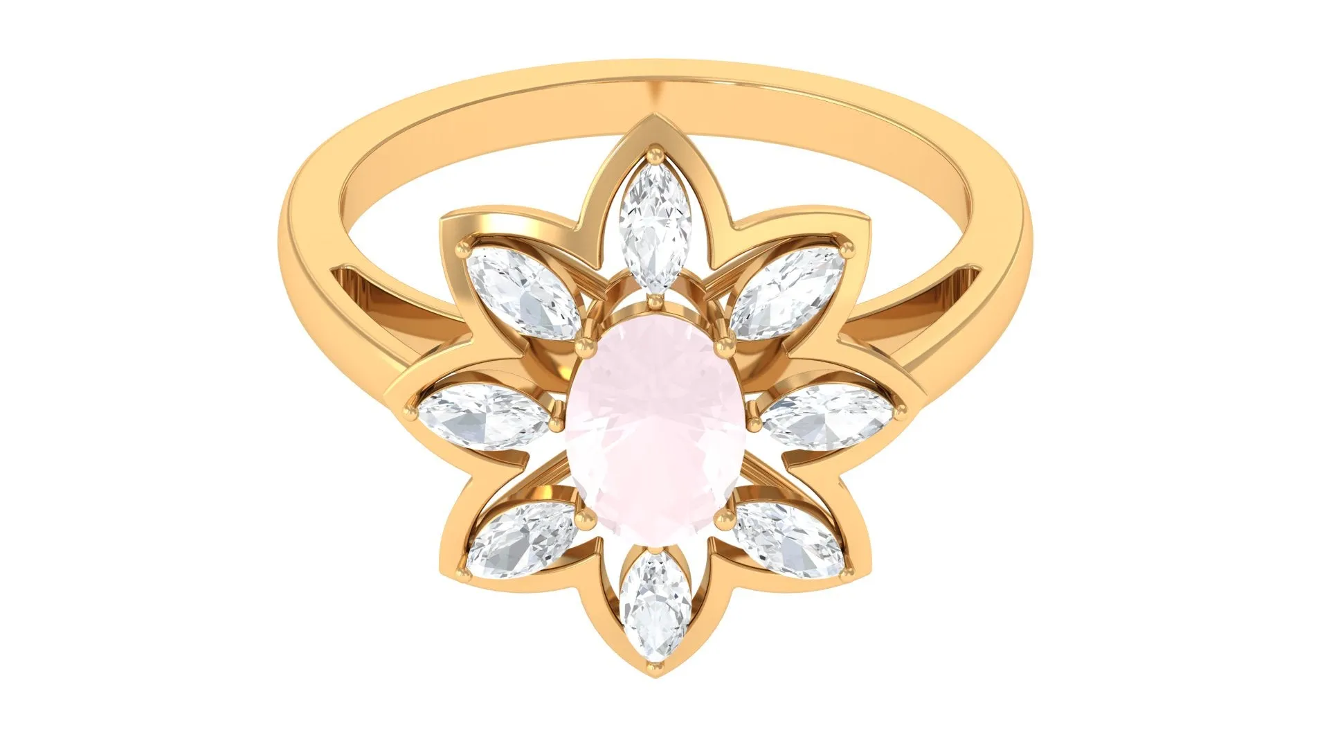 1.25 CT Oval Cut Rose Quartz Cocktail Ring with Moissanite