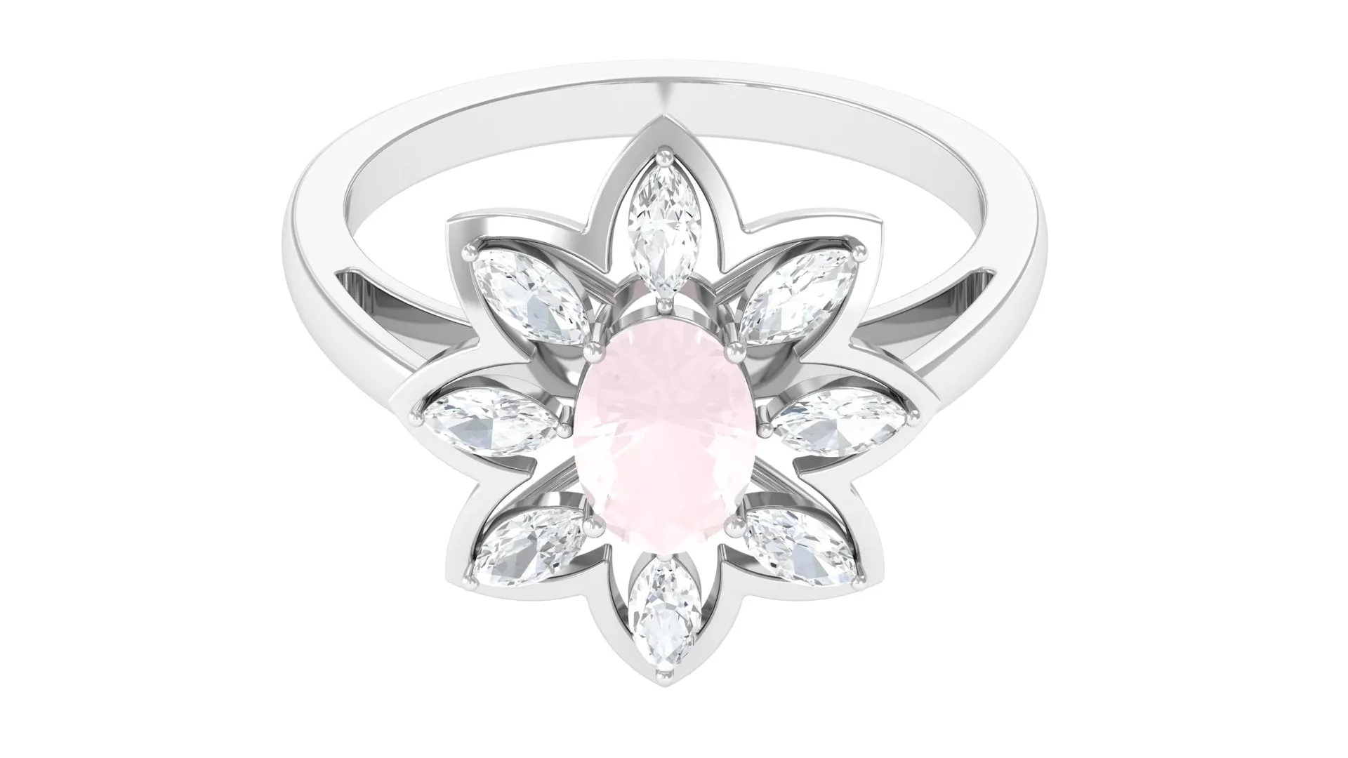 1.25 CT Oval Cut Rose Quartz Cocktail Ring with Moissanite