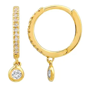 14k Gold & Diamond Dangle Huggies - 0.12ct