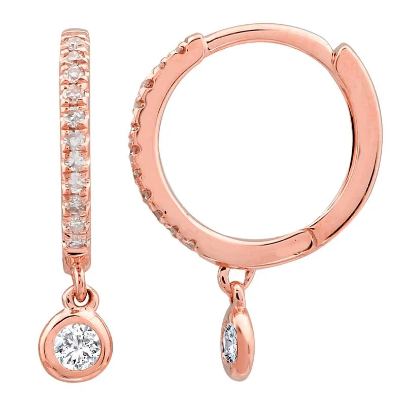 14k Gold & Diamond Dangle Huggies - 0.12ct