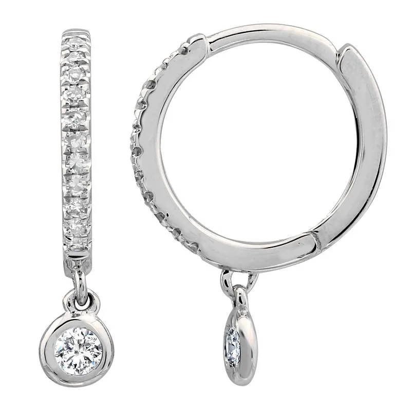 14k Gold & Diamond Dangle Huggies - 0.12ct