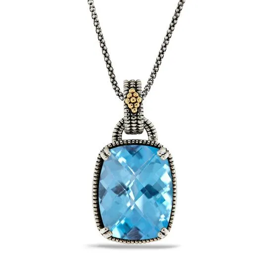 14K Gold And 925 Sterling Silver Pendant In Blue Topaz (145NP8406TBT)