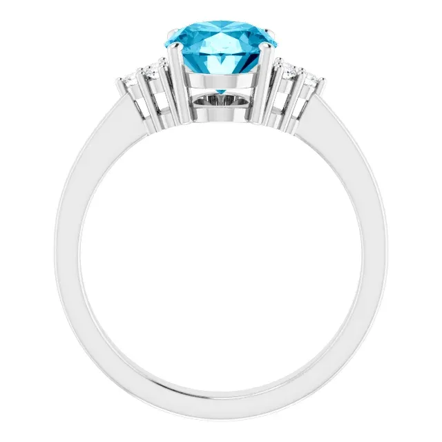 14k White Gold Blue Topaz, 0.17 Ct Diamond Ring
