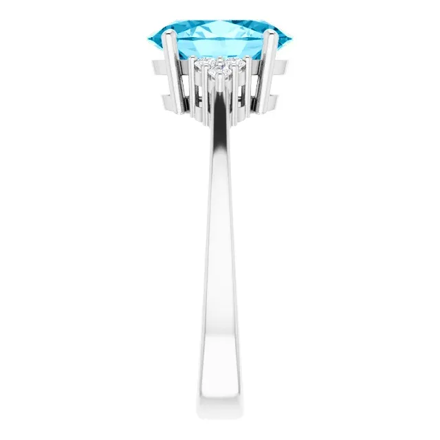14k White Gold Blue Topaz, 0.17 Ct Diamond Ring