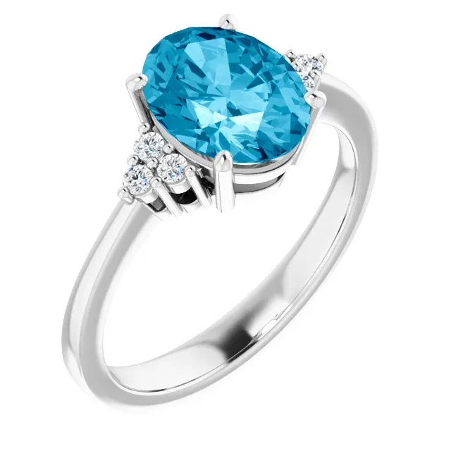 14k White Gold Blue Topaz, 0.17 Ct Diamond Ring
