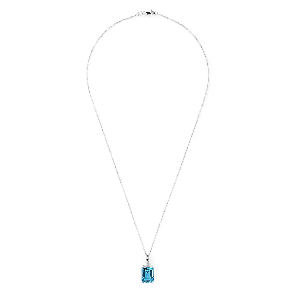 14K White Gold Topaz and Diamond Pendant, 8.48 TCW