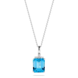 14K White Gold Topaz and Diamond Pendant, 8.48 TCW