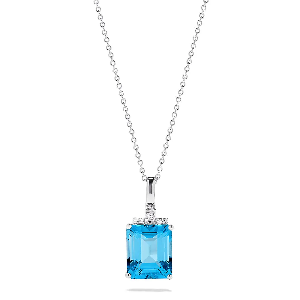 14K White Gold Topaz and Diamond Pendant, 8.48 TCW