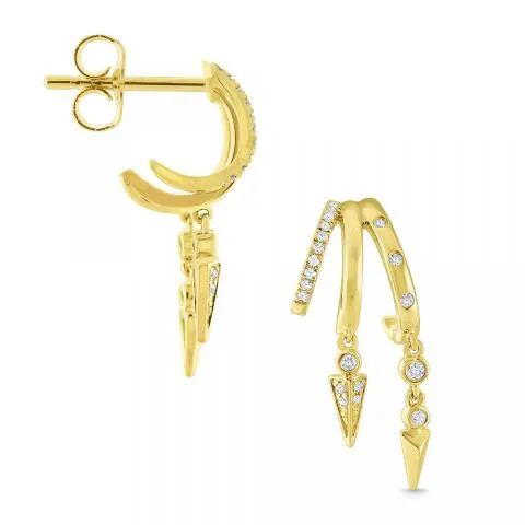 14k Yellow Gold Diamond Triple Hoop Earrings (I7917)