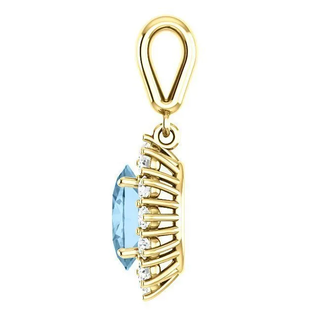 14KT GOLD 1.60 CT SWISS BLUE TOPAZ & 1/3 CTW DIAMOND OVAL HALO PENDANT