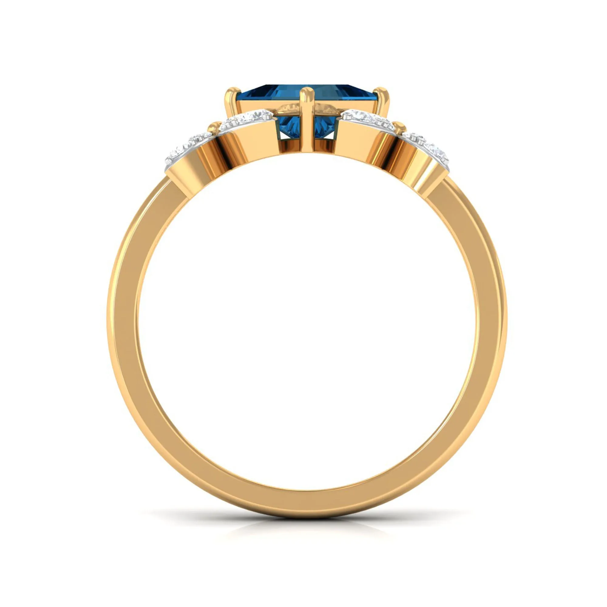 1.50 CT Princess Cut London Blue Topaz and Diamond Floral Engagement Ring