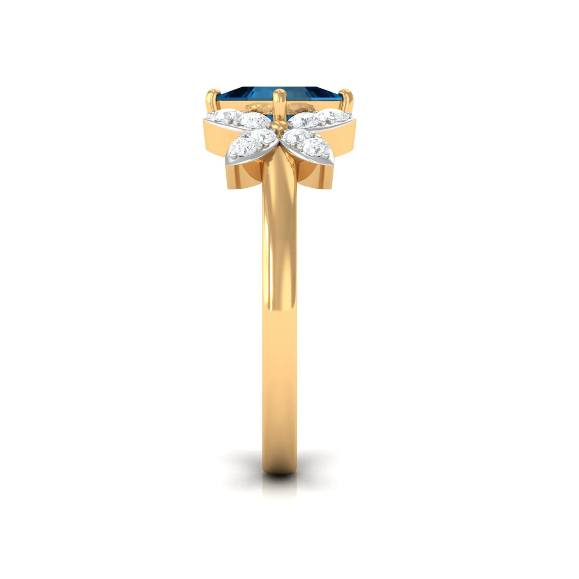 1.50 CT Princess Cut London Blue Topaz and Diamond Floral Engagement Ring