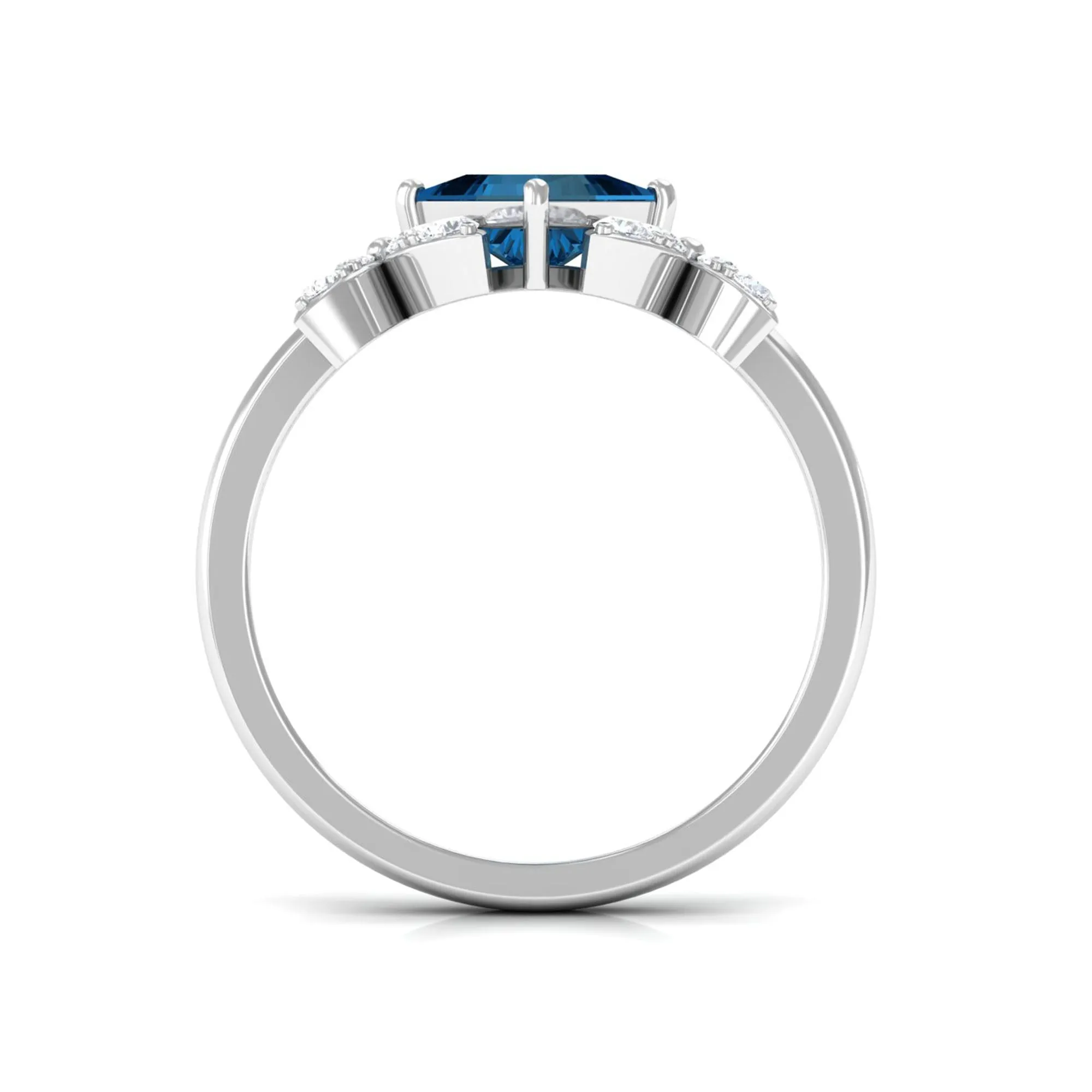 1.50 CT Princess Cut London Blue Topaz and Diamond Floral Engagement Ring