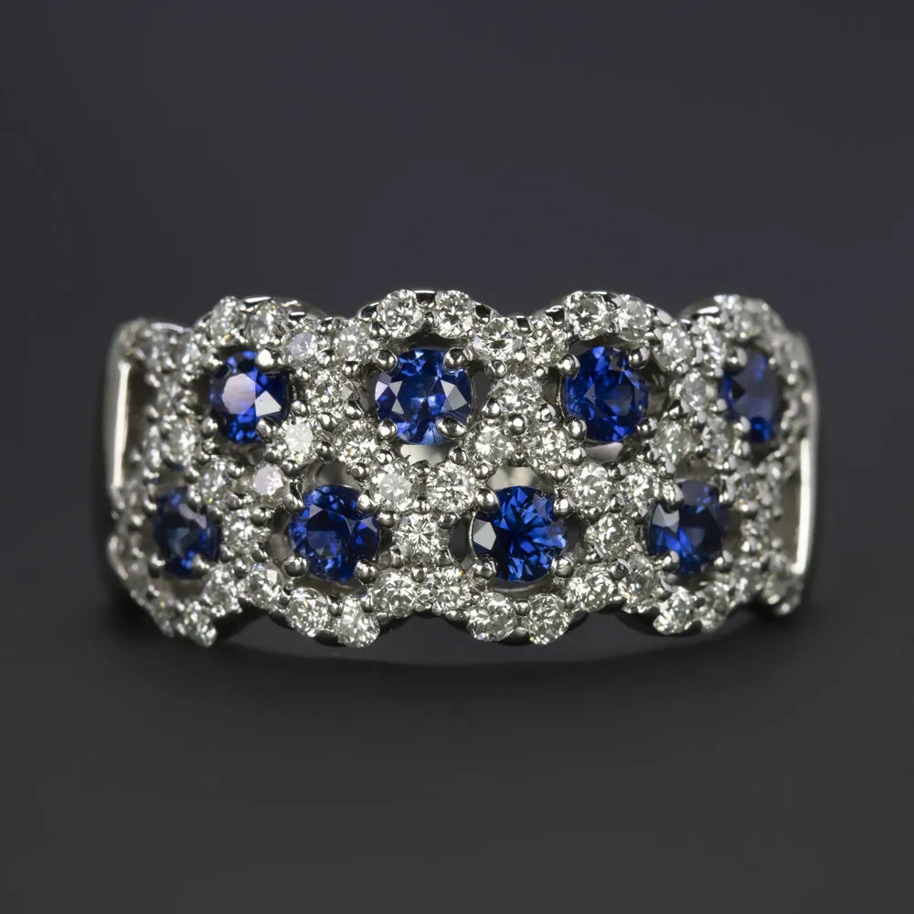 1.63ct SAPPHIRE F-G VS DIAMOND COCKTAIL RING WIDE BAND PLATINUM NATURAL 9.8 GRAM
