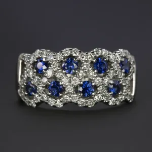 1.63ct SAPPHIRE F-G VS DIAMOND COCKTAIL RING WIDE BAND PLATINUM NATURAL 9.8 GRAM