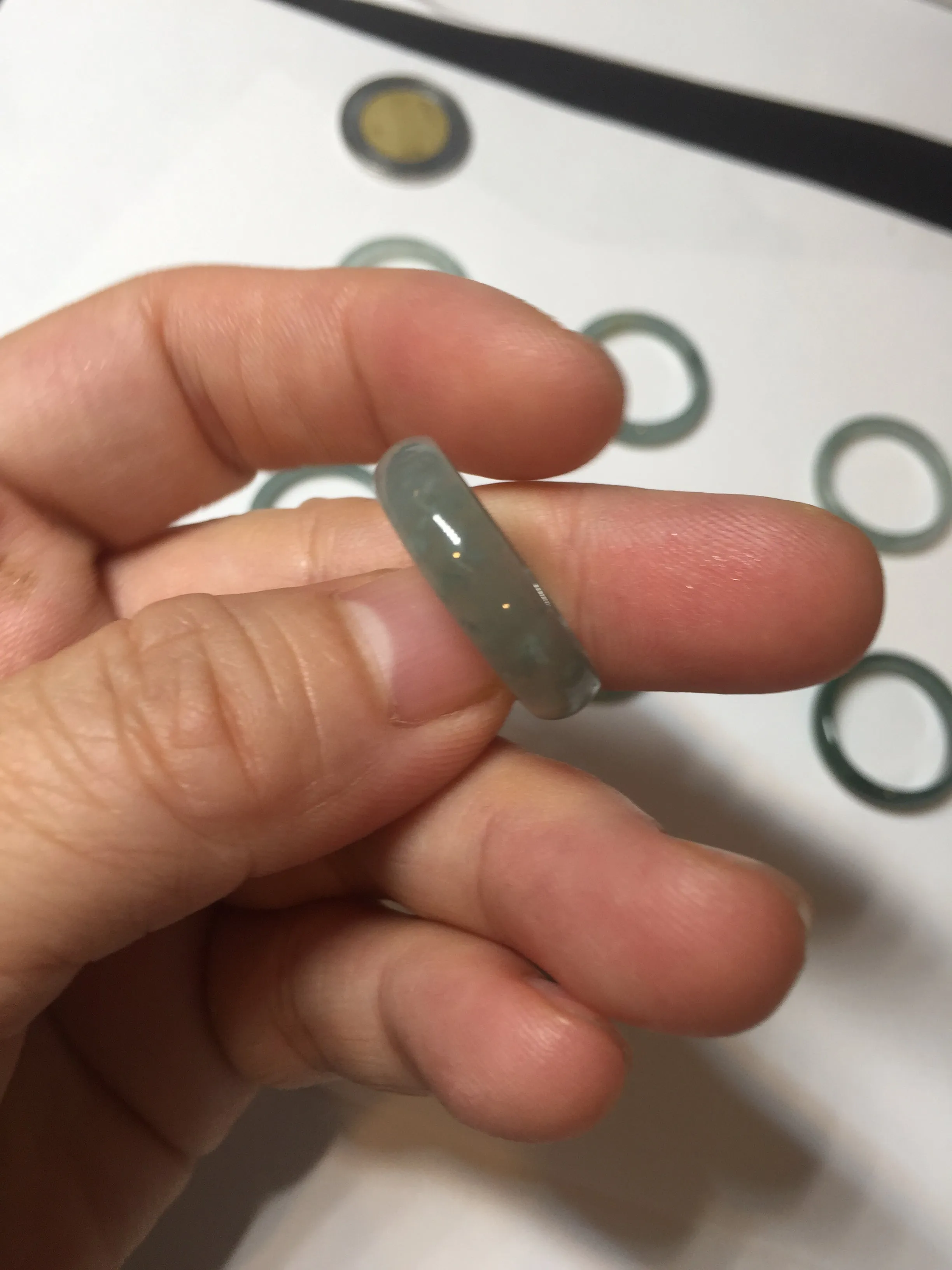 17.7mm 7 1/2 100% natural type A icy watery green/blue icy watery Guatemala jadeite jade band ring group  BP77