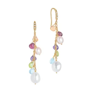 18K Yellow Gold Mixed Gemstone and Pearl Medium Drop Earrings