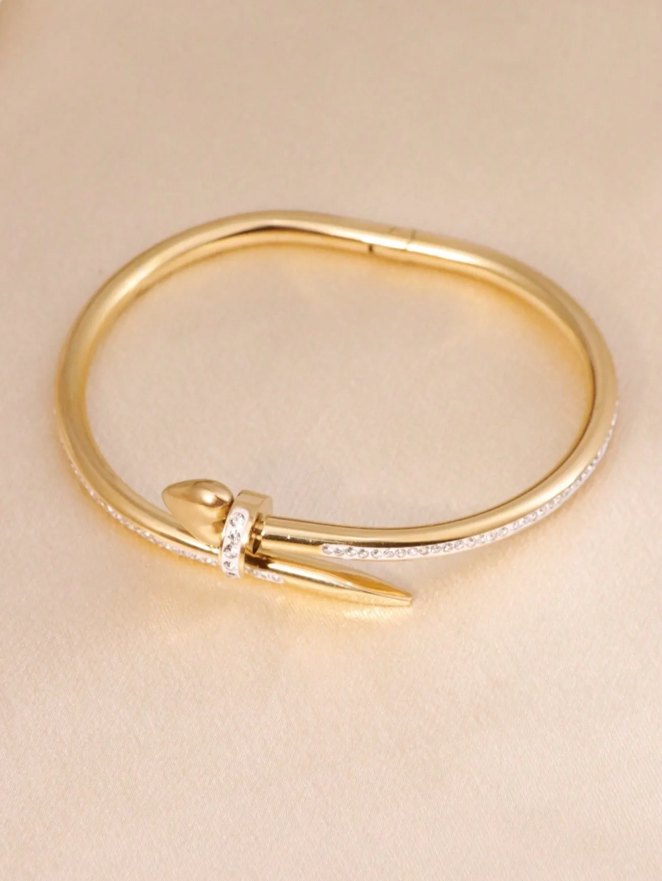 1pc Unique Design Rhinestone Inlaid Stainless Steel Bracelet For Women, Fashionable Daily Accessory
