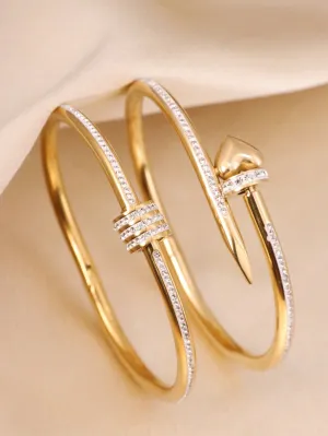 1pc Unique Design Rhinestone Inlaid Stainless Steel Bracelet For Women, Fashionable Daily Accessory