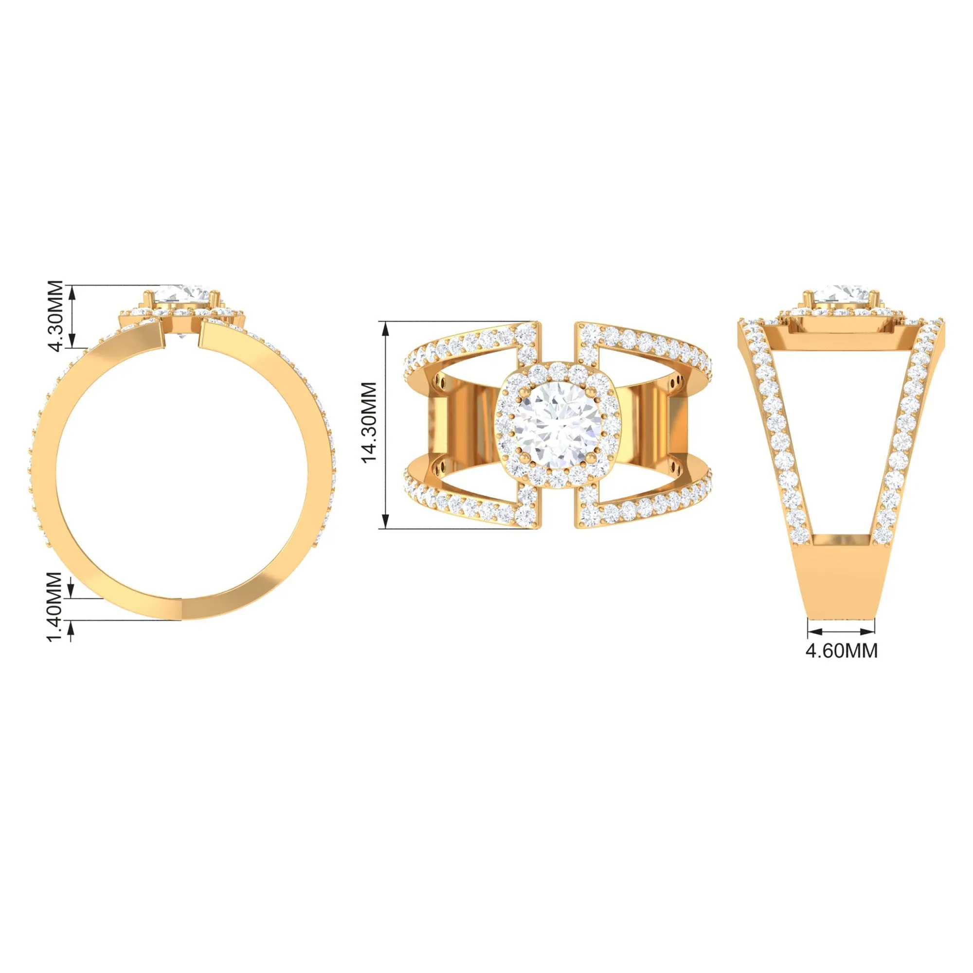 2 CT Moissanite Designer Double Band Ring in Gold