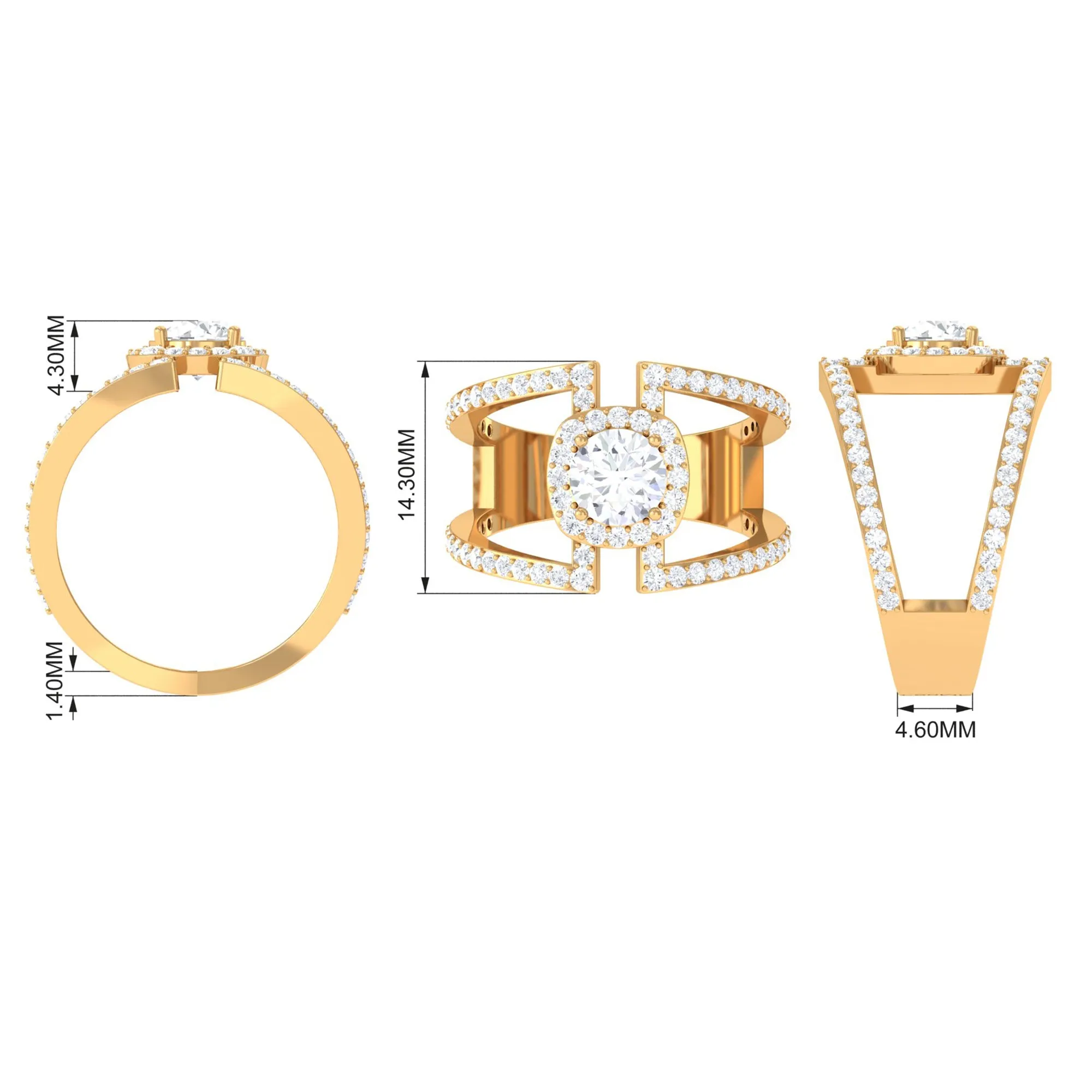 2 CT Moissanite Designer Double Band Ring in Gold