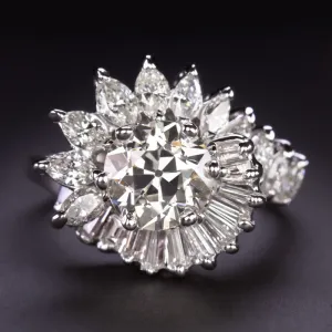 2.81ct OLD EUROPEAN CUT DIAMOND VINTAGE COCKTAIL RING 18k WHITE GOLD RETRO HALO