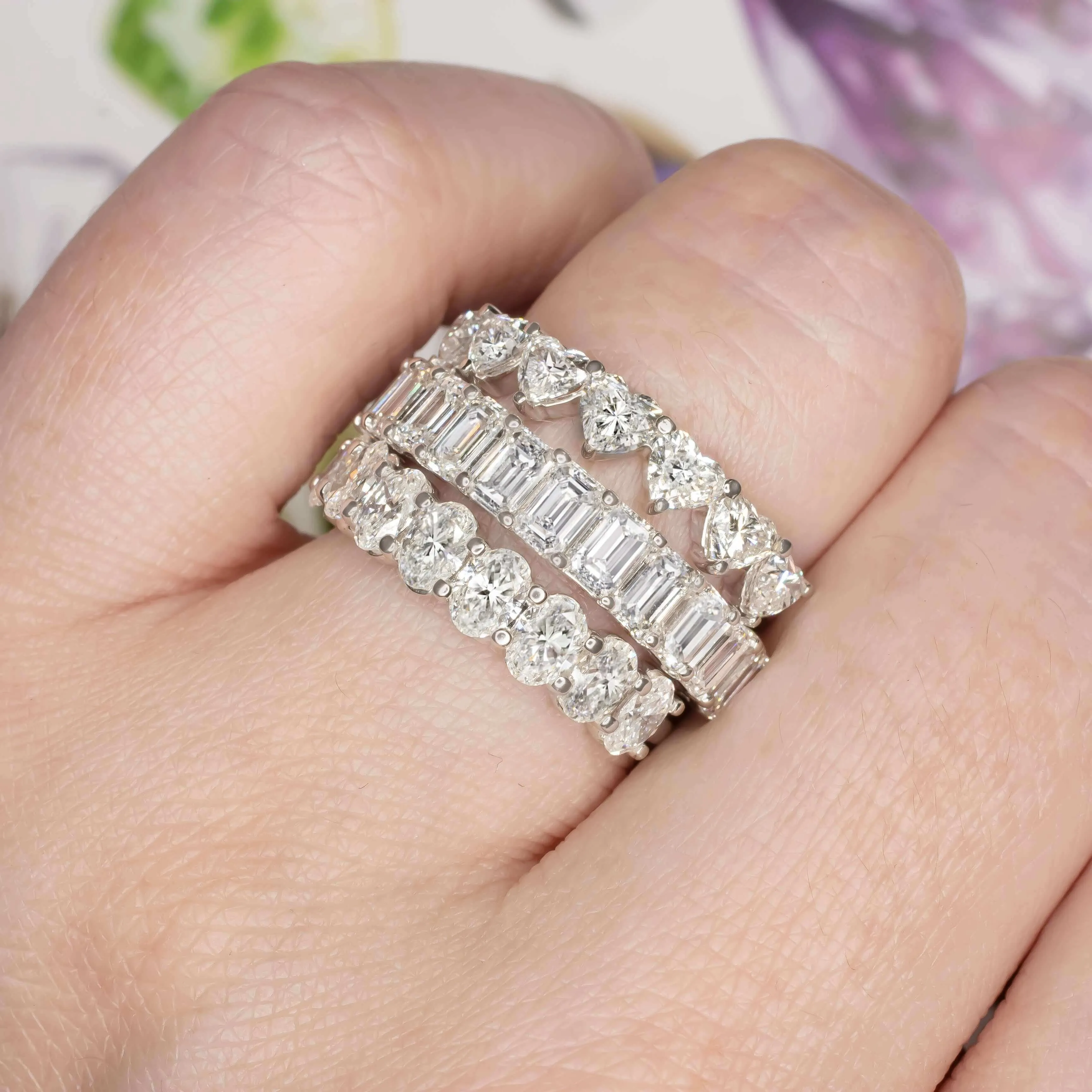 3 CARAT HEART SHAPE DIAMOND WEDDING BAND ETERNITY RING WHITE GOLD STACKING 3ct