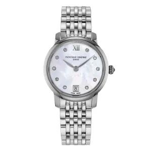 30MM FREDERIQUE CONSTANT CLASSICS SLIMLINE LADY'S QUARTZ WATCH WITH MOTHER-OF-PEARL DIAL AND DIAMOND MARKERS