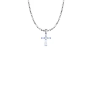 3/4 Inch Sterling Silver and Glass Crystal June Birthstone Baguette Cross Necklace
