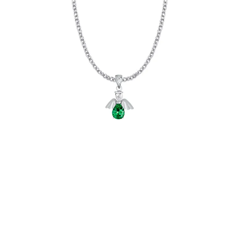 3/4 Inch Sterling Silver and Glass Crystal May Birthstone Angel Necklace