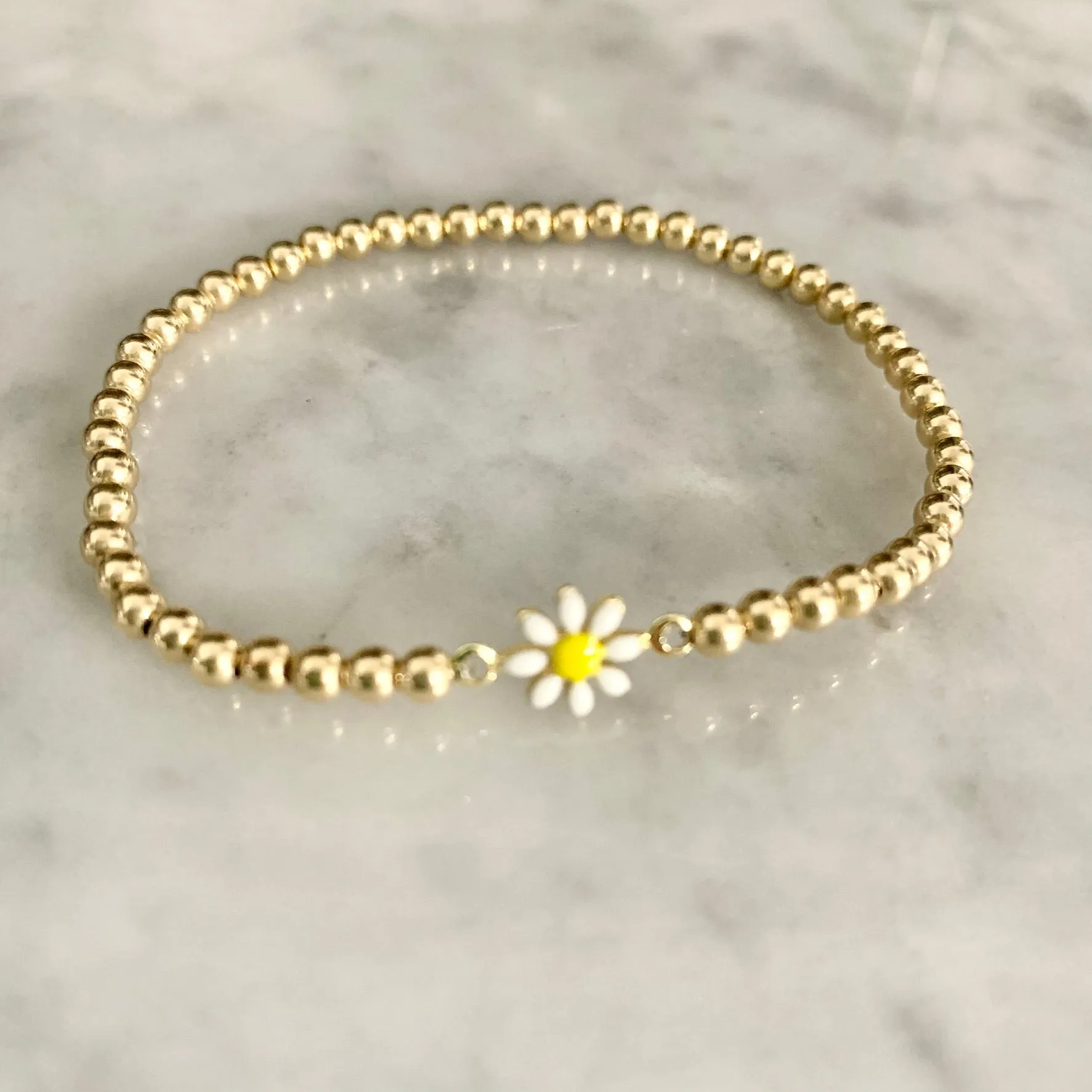 3mm Bead Stretch Bracelet with Enamel "Daisy" Connector