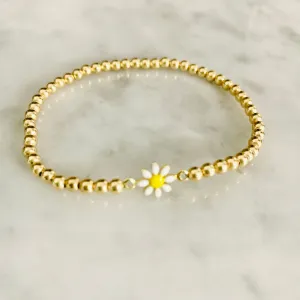 3mm Bead Stretch Bracelet with Enamel "Daisy" Connector