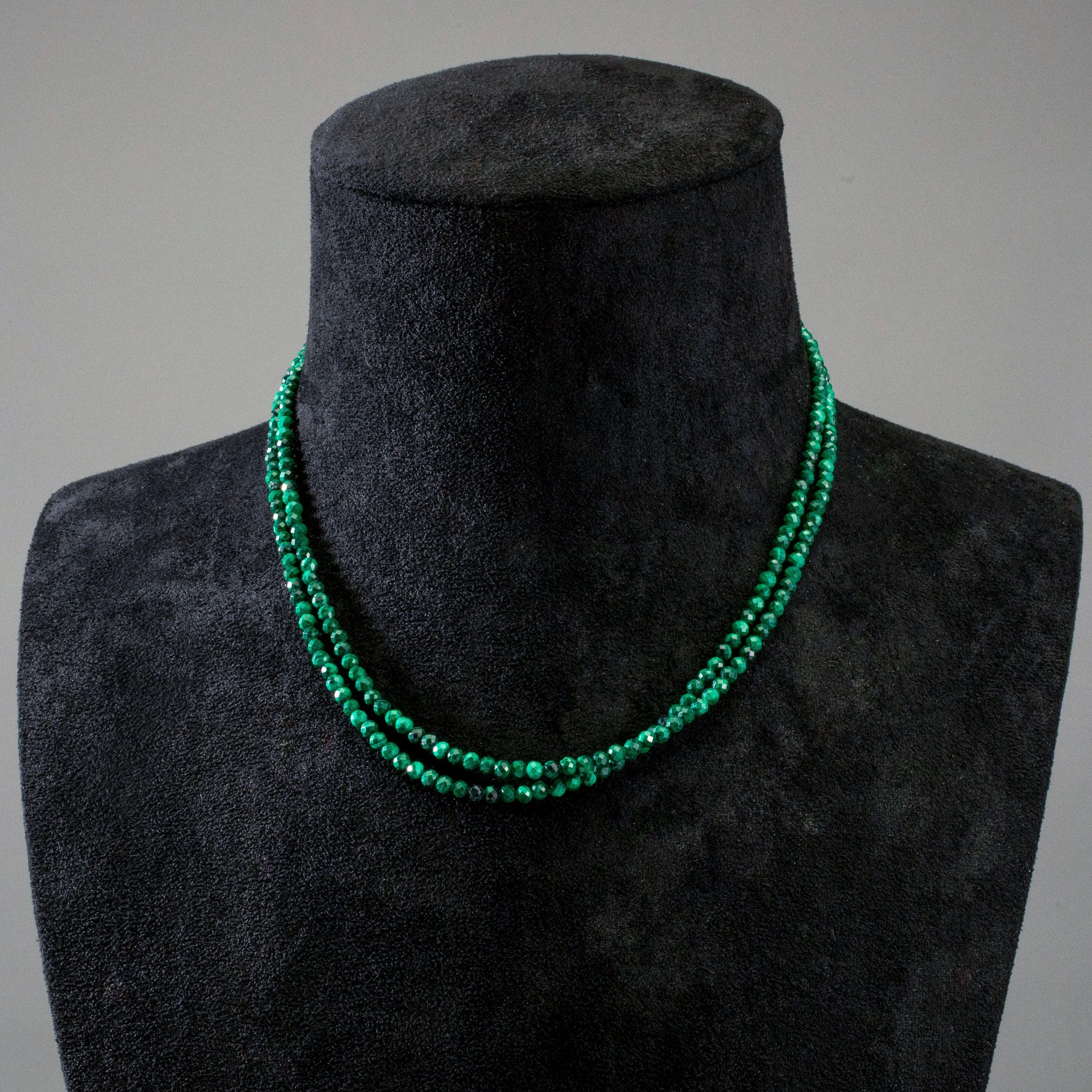 3mm Malachite Faceted 31" Necklace / Multi Wrap Bracelet