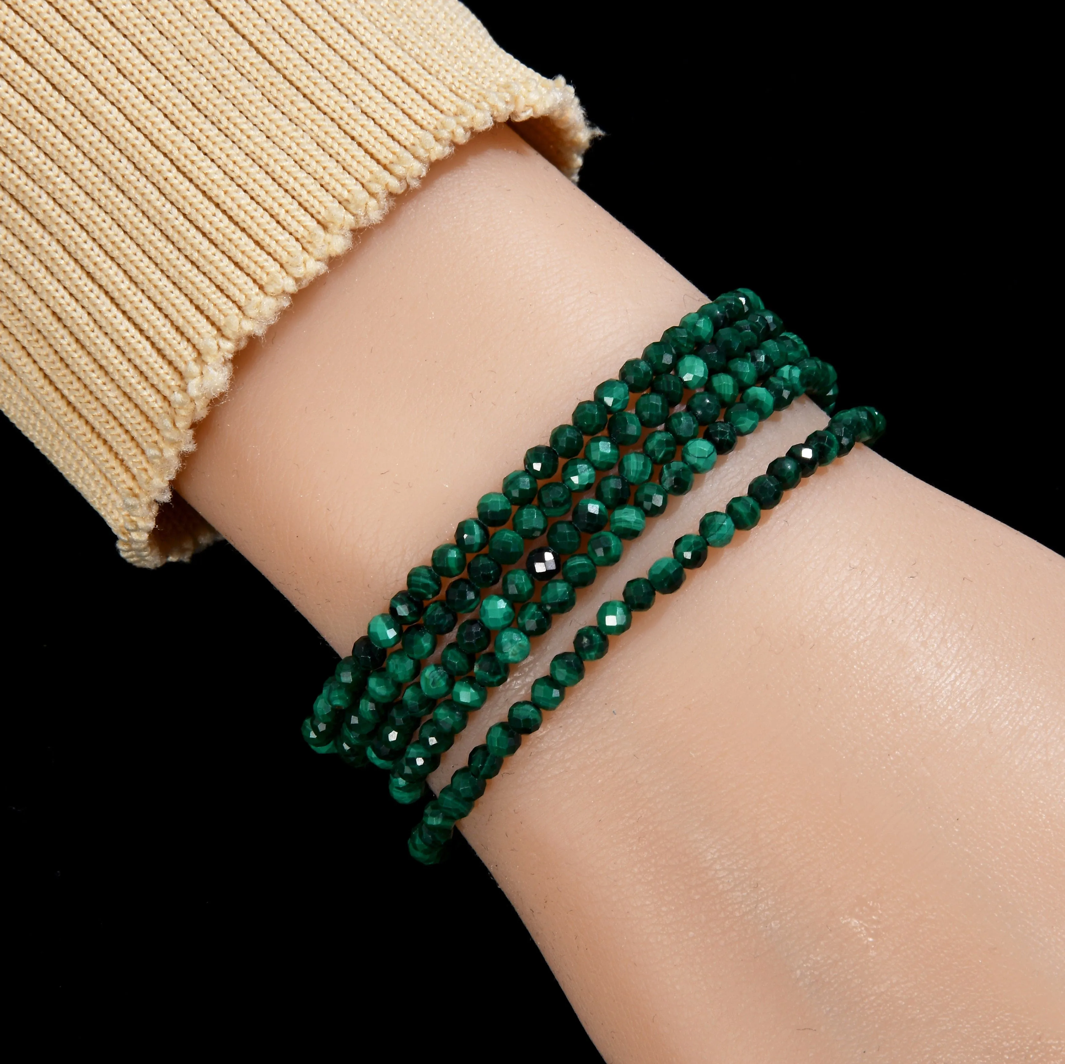 3mm Malachite Faceted 31" Necklace / Multi Wrap Bracelet