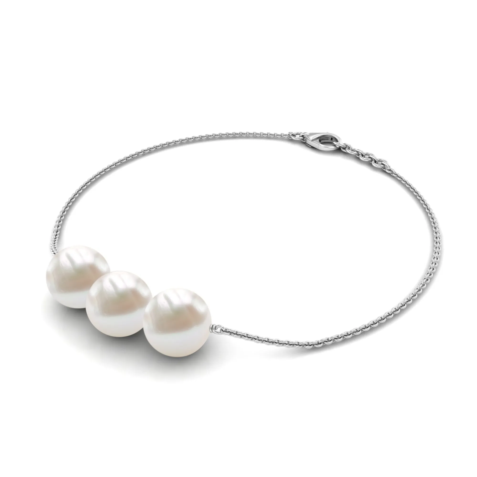 8 MM Freshwater Pearl Three Stone Chain Bracelet in Gold