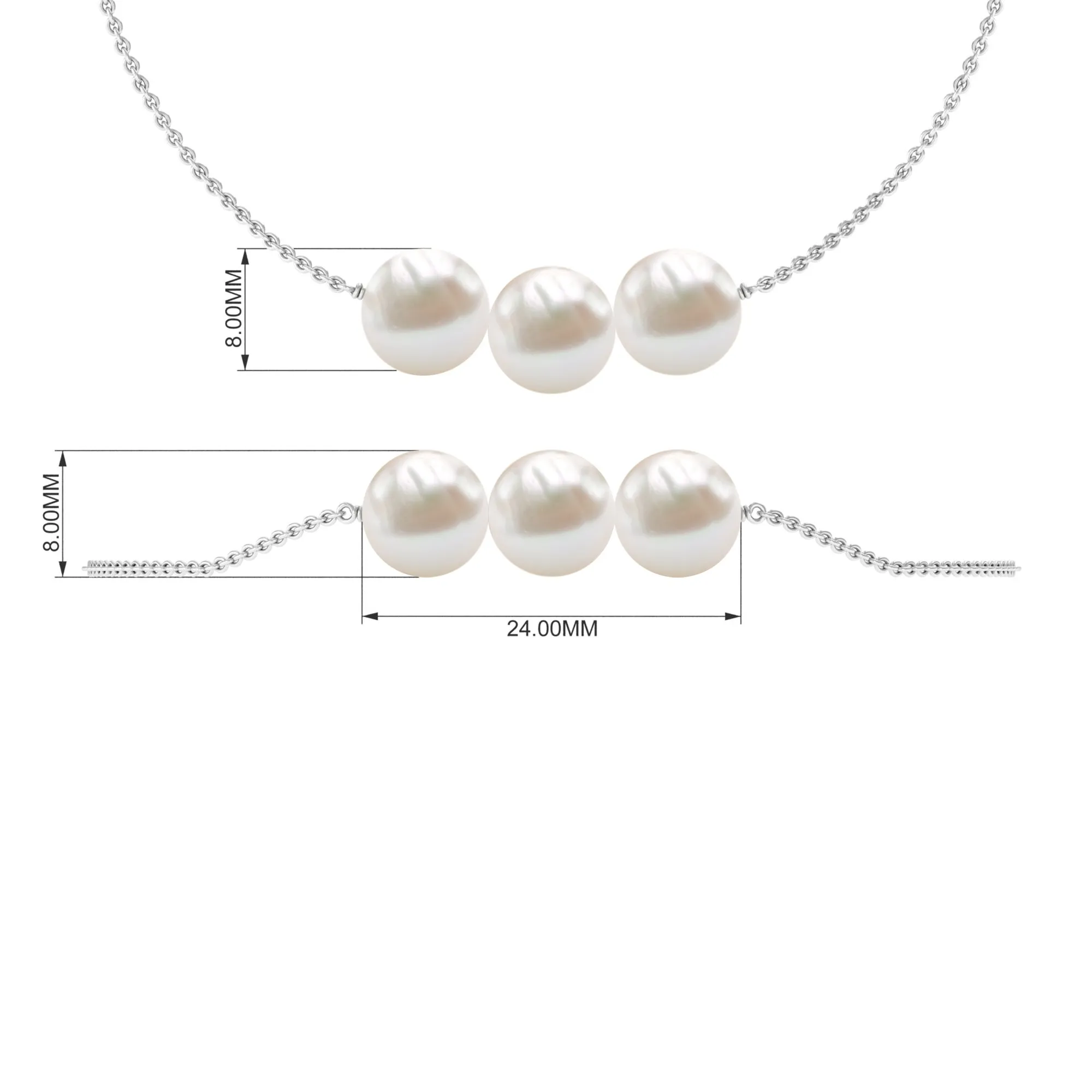 8 MM Freshwater Pearl Three Stone Chain Bracelet in Gold