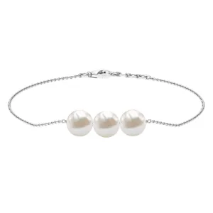 8 MM Freshwater Pearl Three Stone Chain Bracelet in Gold