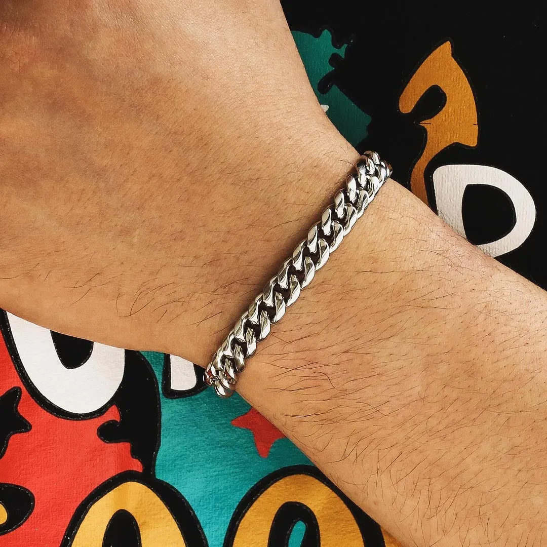 8mm Miami Cuban Link Bracelet White Gold Plated