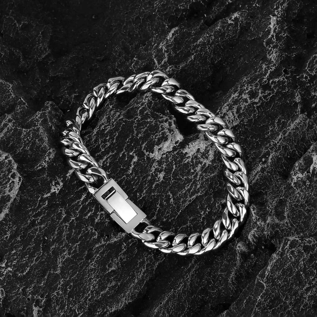 8mm Miami Cuban Link Bracelet White Gold Plated