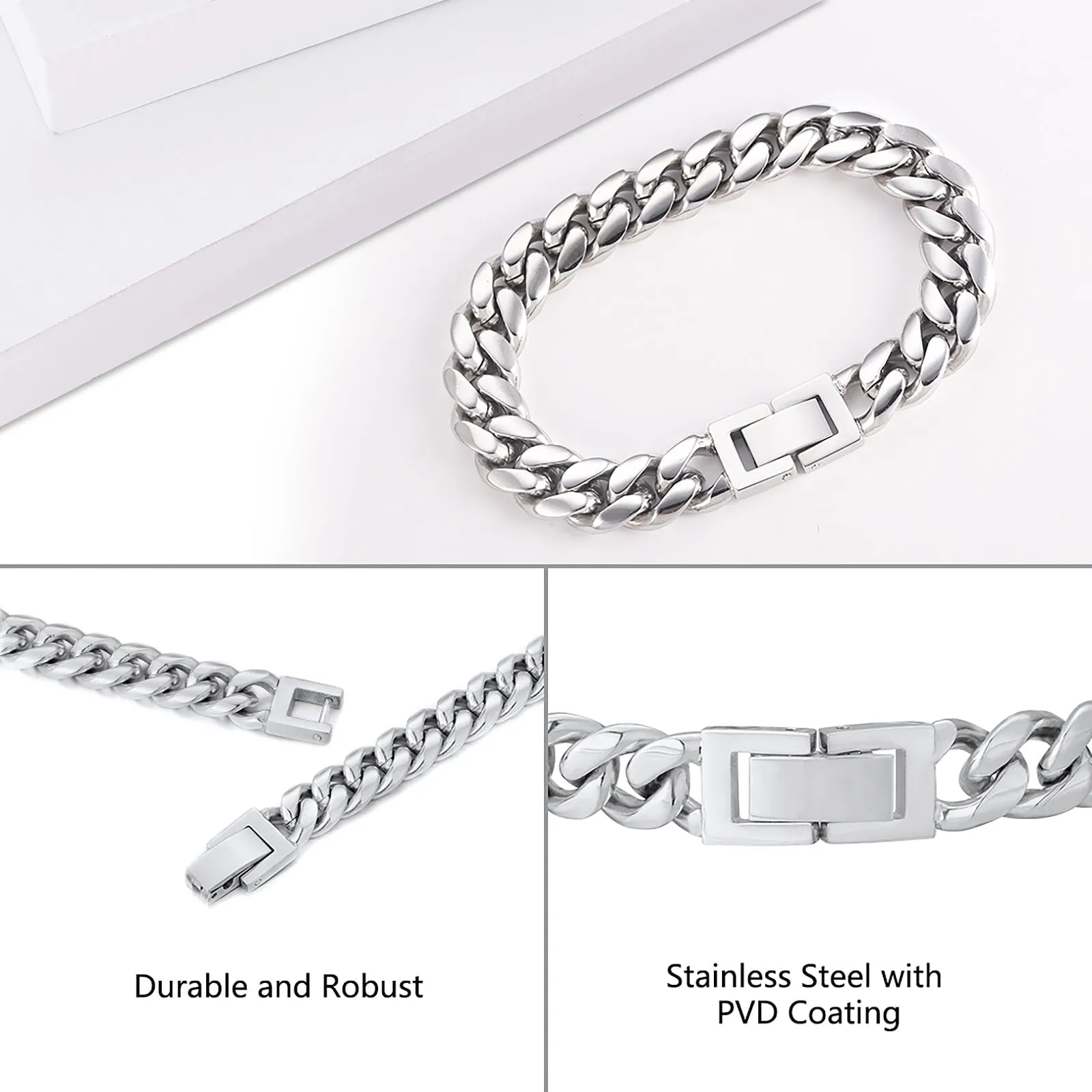 8mm Miami Cuban Link Bracelet White Gold Plated