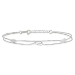 .925 Sterling Silver Double Chain Feather 9" Anklet with 1" Extender