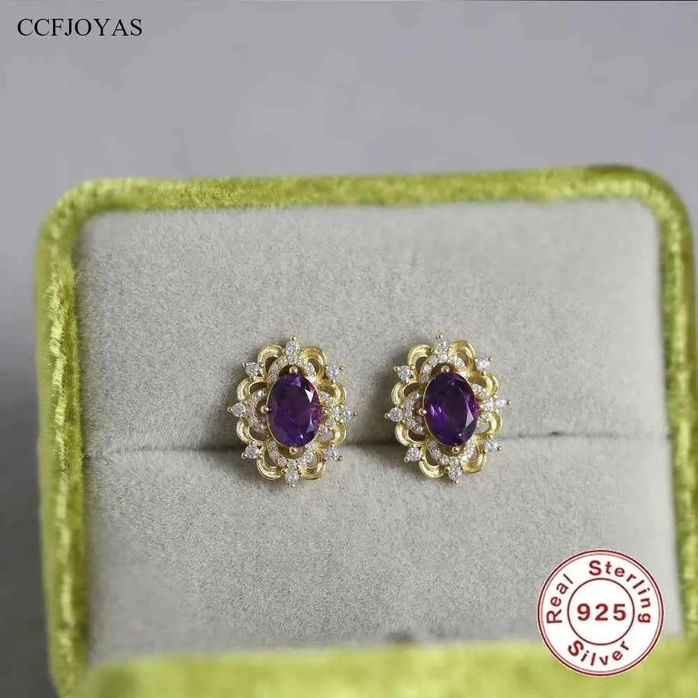 925 Sterling Silver Stud Earrings Charm Jewelry - Retro Light Amethyst - Xm282