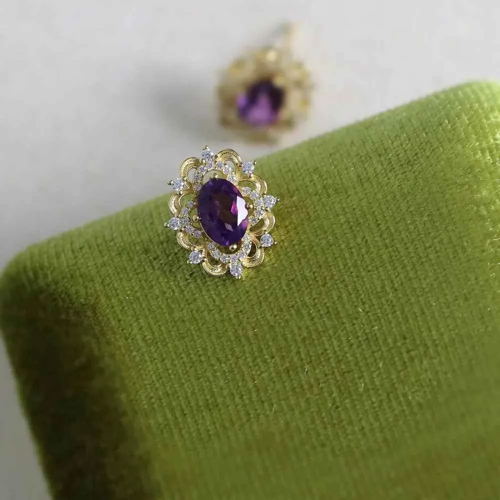 925 Sterling Silver Stud Earrings Charm Jewelry - Retro Light Amethyst - Xm282