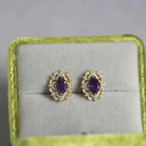 925 Sterling Silver Stud Earrings Charm Jewelry - Retro Light Amethyst - Xm282