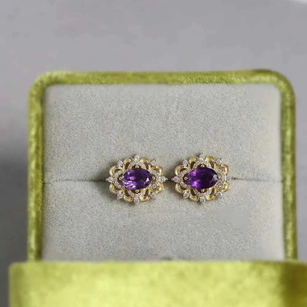 925 Sterling Silver Stud Earrings Charm Jewelry - Retro Light Amethyst - Xm282